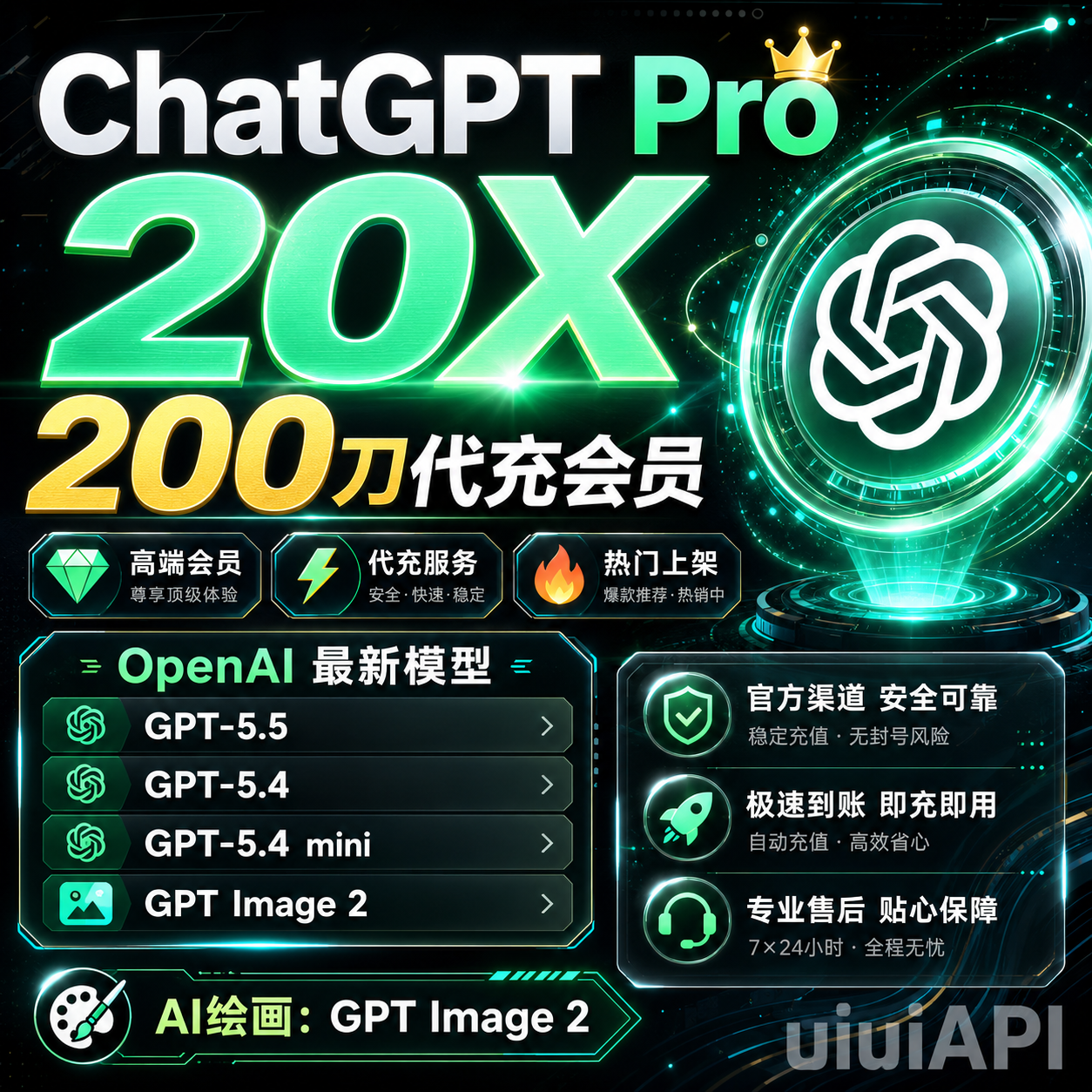 ChatGPT Pro 20X 代充订阅月会员 整月质保
